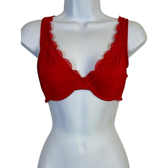 Aerie Happy Lace Trim Bra, Red, 36D - Picture 2 of 5
